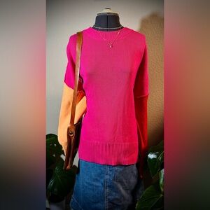 Pink Knit Colorblock Peach Red Sweater M